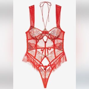 For love & lemons Red Gene Lace Bodysuit Small NWT